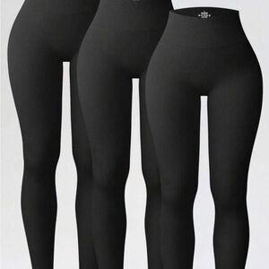 Black Ribbed High-Waist Leggings